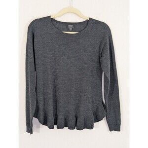 Lord & Taylor Extra Fine Merino Wool Sweater Ruffle Hem Slate Gray Romantic XS